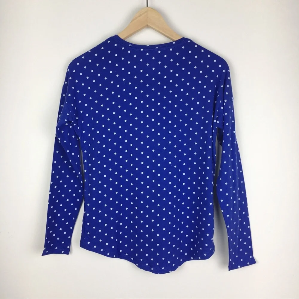 Old Navy‎ Kids Girls Size Large 10 12 Blue White Polka Dot Long Sleeve Shirt Top